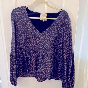 Sezane Blue Leapord Jacquard Peplum Top size 40
